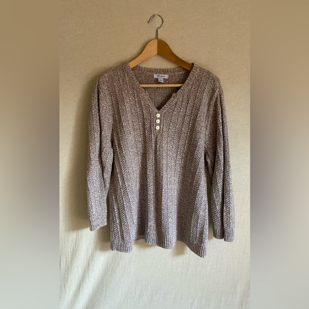 Brown and White Knit Henley